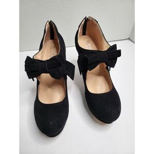 Fereshte Mary Jane Platform Pumps Stiletto Heels Bow Accent suede Black 10.5